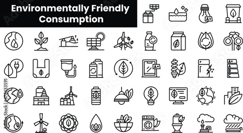Set of outline environmentally friendly consumption icons