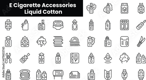 Set of outline e cigarette accessories liquid cotton icons photo