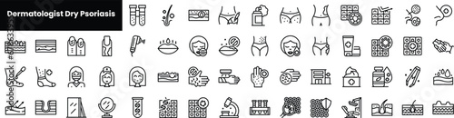Set of outline dermatologist dry psoriasis icons
