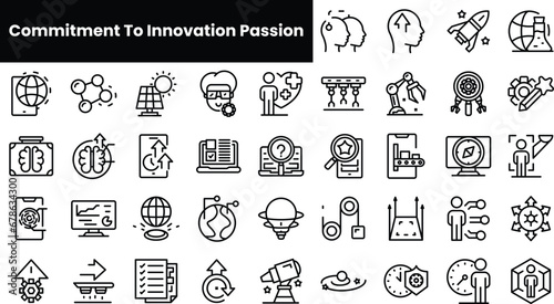 Set of outline commitment to innovation passion icons