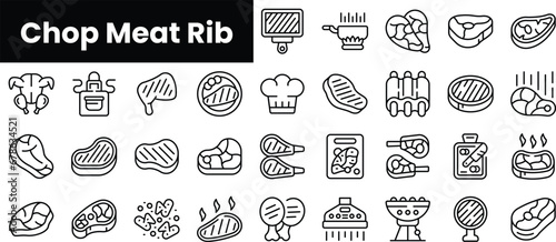 Set of outline chop meat rib icons