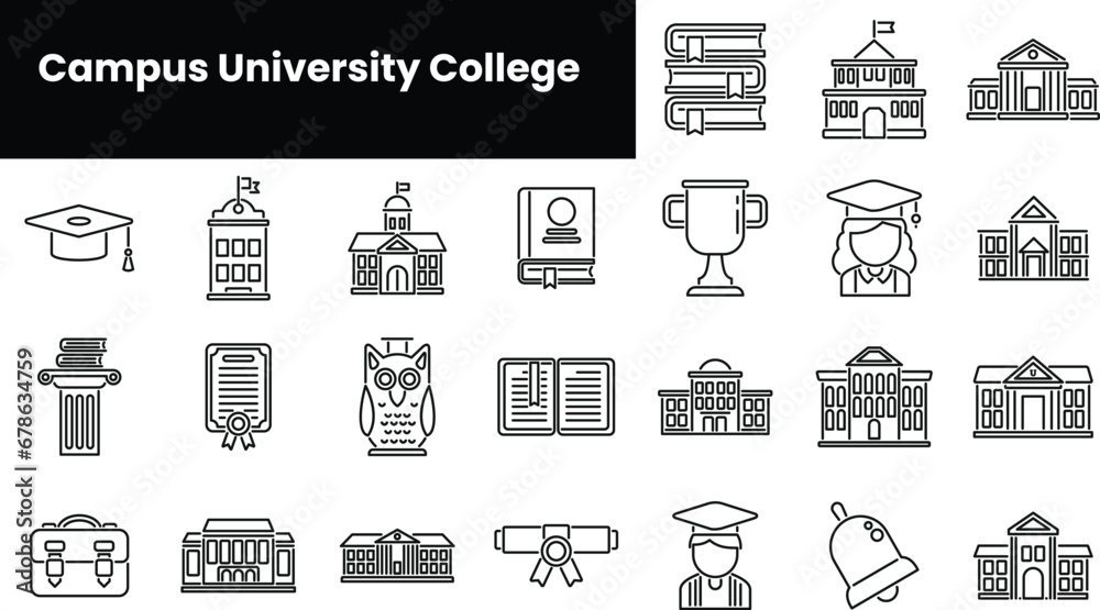 Set of outline campus university college icons
