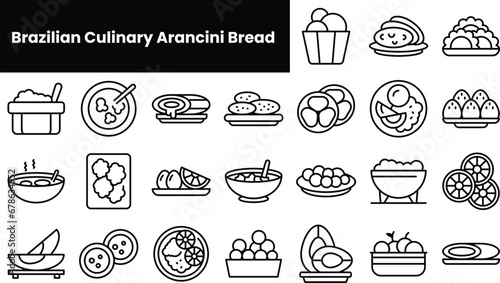 Set of outline brazilian culinary arancini bread icons photo