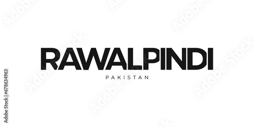 Rawalpindi in the Pakistan emblem. The design features a geometric style, vector illustration with bold typography in a modern font. The graphic slogan lettering.