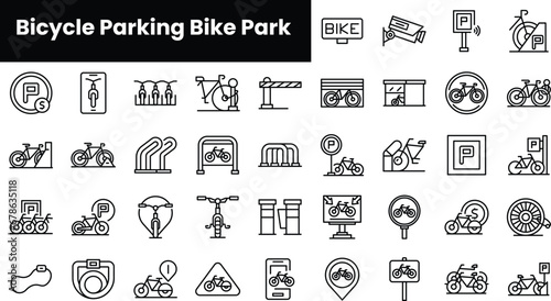 Set of outline bicycle parking bike park icons