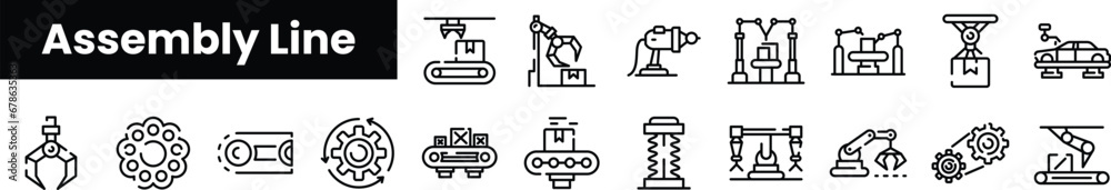 Set of outline assembly line icons