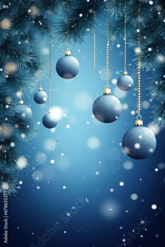 BLUE CHRISTMAS BACKGROUND WITH BALLS OF CHRISTMAS. VERTICAL.