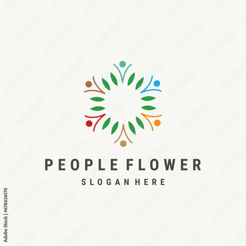 Flowers logo design line environmentally friendly people. premium logo designs