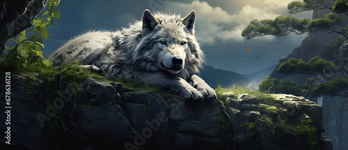 The wolf is relaxing