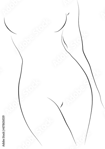 beautiful Woman's body minimalist line art illustration. icon. Nude woman concept of feminine hygiene, health and body care.