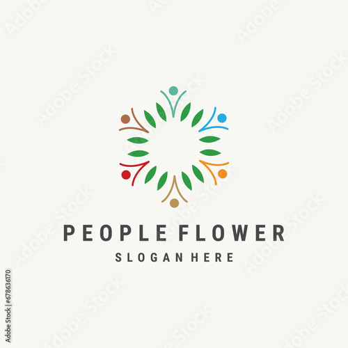 Flowers logo design line environmentally friendly people. premium logo designs