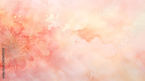 Soft, earthy orange, coral pastel watercolour background with mandalas texture marble. Generative Ai. photo