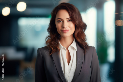 Wallpaper Mural Portrait of a smiling professional woman in a suit in her office. Business woman standing in an office, clear light through the window Torontodigital.ca