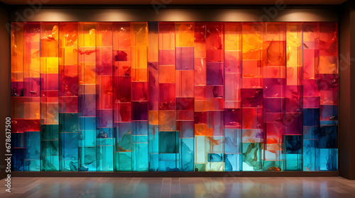 The wall are decorated with colorful glass background. Generative Ai.