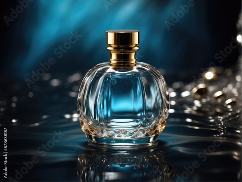 Luxury jewelry perfume still life picture, surrounded by water waves, product promotion