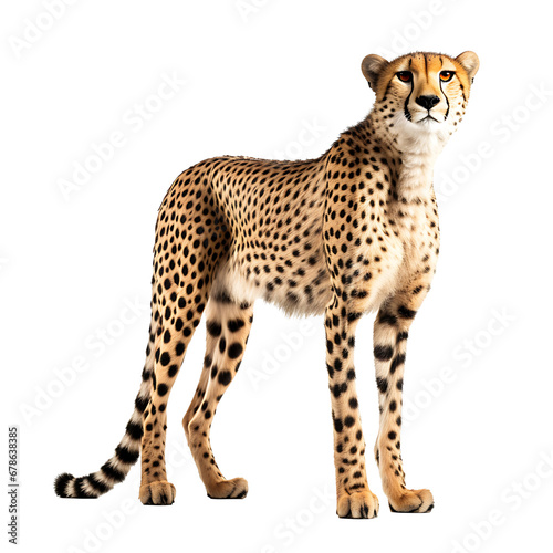Cheetah (acinonyx jubatus) standing isolated on white background