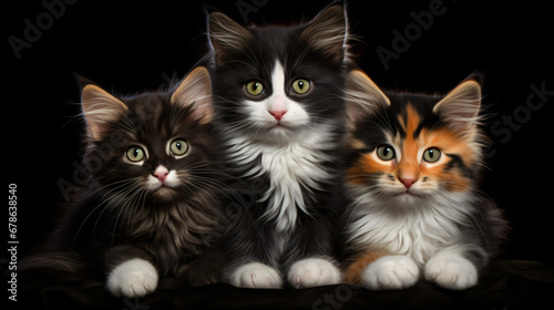 Three little kittens on a black background