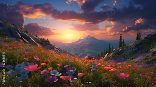 A field of wildflowers, a vibrant tapestry of colors in the heart of the wilderness.