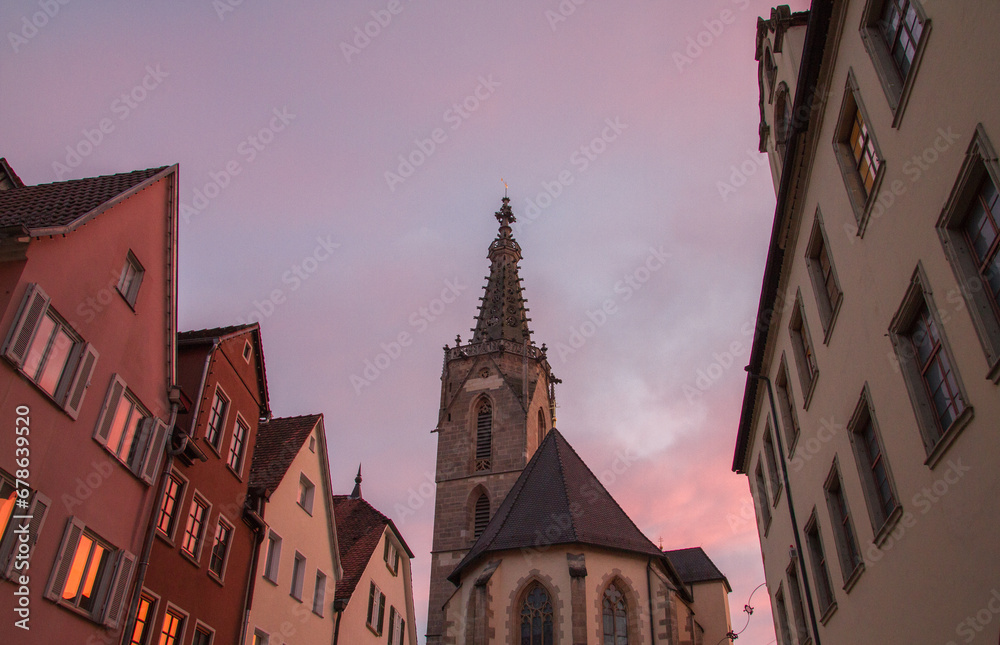 Fototapeta premium Cathedral Dom Sankt Martin, historic centre of Rottenburg am Neckar, Baden-Wuerttemberg, Germany, sunset