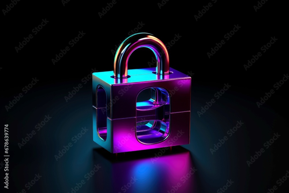Abstract colorful neon padlock on black background Abstract colorful neon padlock on black background