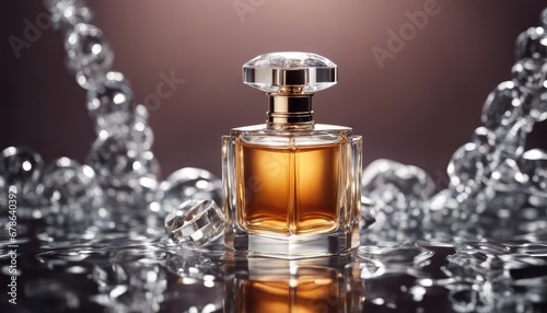 Luxury jewelry perfume still life picture, surrounded by water waves, product promotion