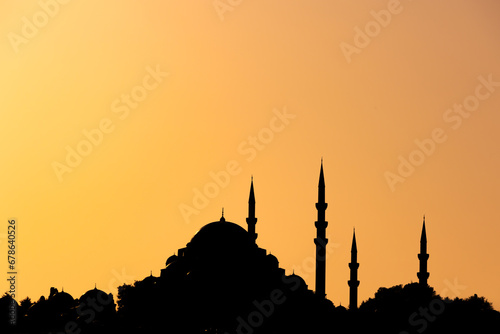 Ramadan or islamic background photo. Suleymaniye Mosque at sunset