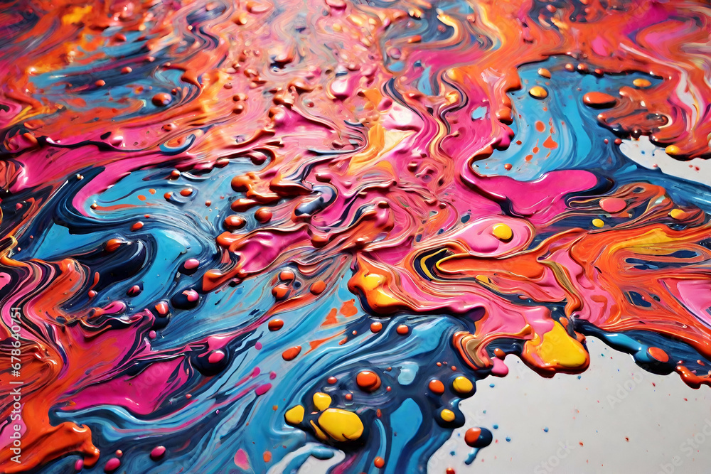 Abstract paint ink, psychedelic background. Colorful spots on water surface.