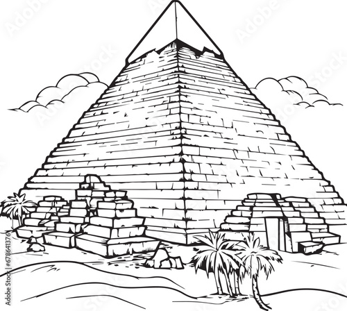 Pyramid with Egyptian coloring page design
