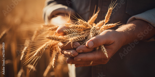 hand holding wheat,Agricultural Harmony Crops in the Countryside,AI Generative 