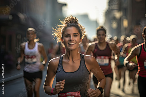 Woman running a marathon photo