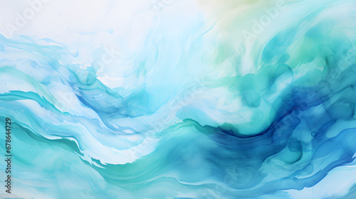 Watercolor sea ocean wave teal turquoise colored background texture marble. Generative Ai.