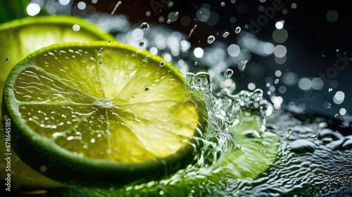 A slice of lime creating a zesty splash in a margarita cocktail.