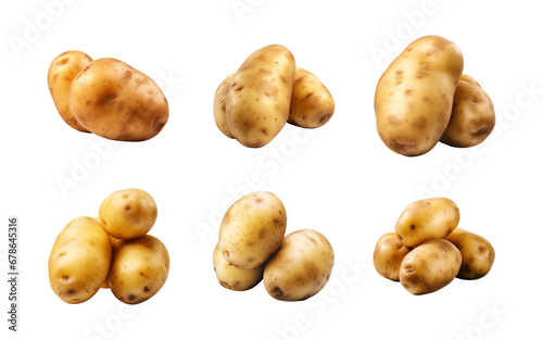 Collection set of fresh raw potatoes vegetables isolated on a transparent background
