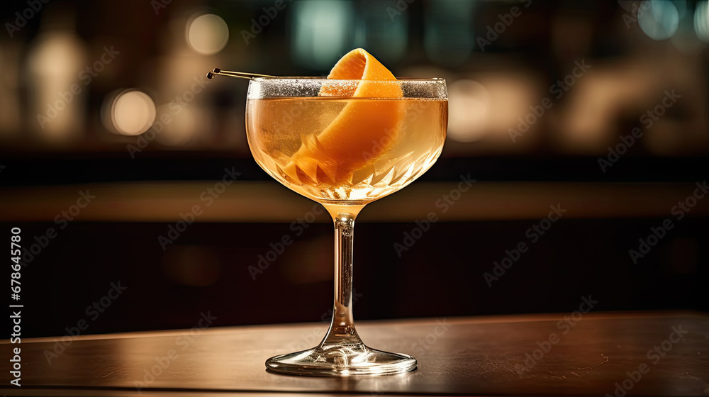 Cocktail glass with a citrus garnish.,cocktail on the table Cocktail glass with a citrus garnish.,cocktail on the table