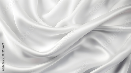 White gray satin texture that is white silver fabric silk panorama background with beautiful soft blur pattern natural. Generative Ai. photo