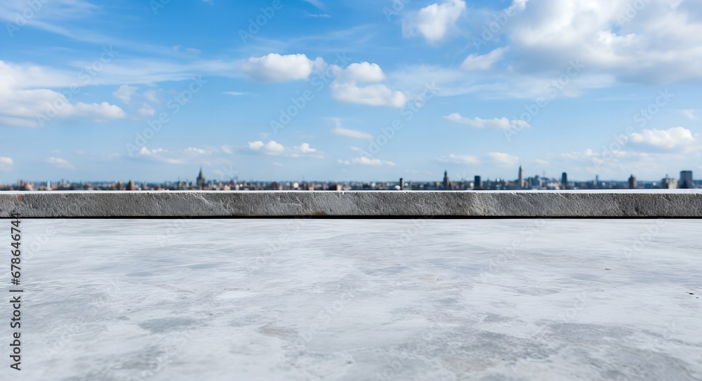 Panoramic Skyline View from a Modern Marble Terrace on a Sunny Day Panoramic Skyline View from a Modern Marble Terrace on a Sunny Day