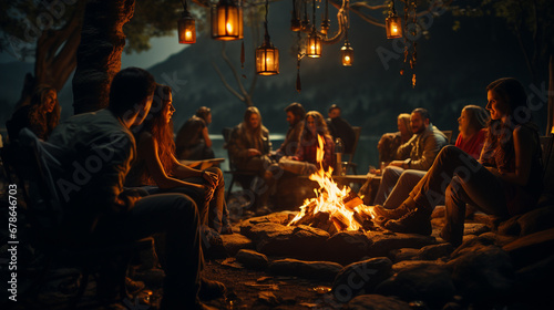 People with a campfire.