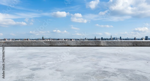 Panoramic Skyline View from a Modern Marble Terrace on a Sunny Day © SK
