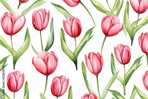Dutch Red and Pink Tulip watercolor on white background, valentines day concept © terra.incognita