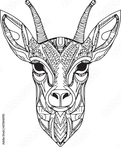 Deer head with antlers and horns. vector illustration in black and white.