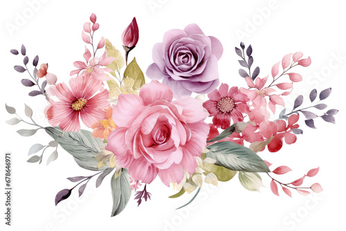 Bouquet composition watercolor on white background  valentines day concept