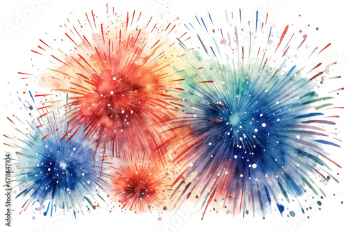 A bright splash of fireworks or Holi colors watercolor on white background, valentines day concept photo