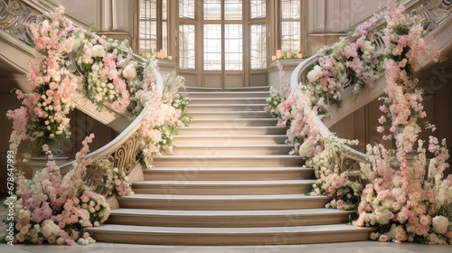 decoration wedding flowers background staircase illustration design floral, luxury decor, banquet party decoration wedding flowers background staircase
