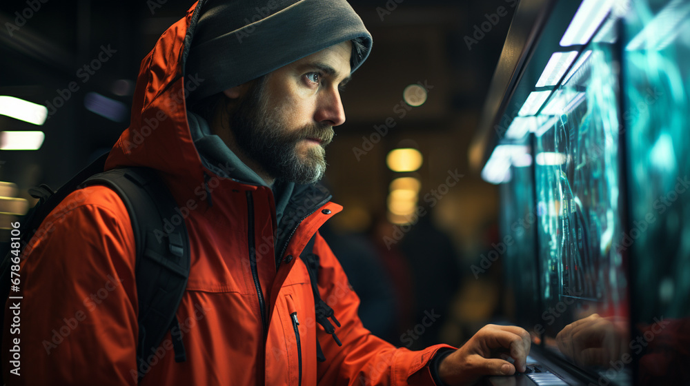 Man using ATM machine. Man using ATM machine.