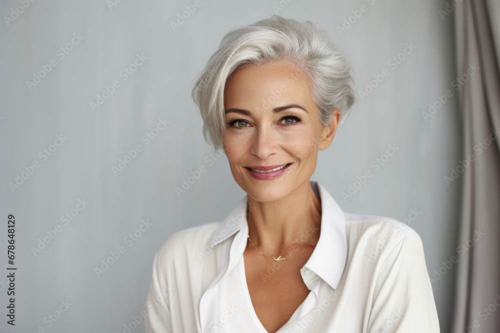 Happiness is an inside job. Portrait of an attractive mature woman in gymwear leaning against a gray wall.