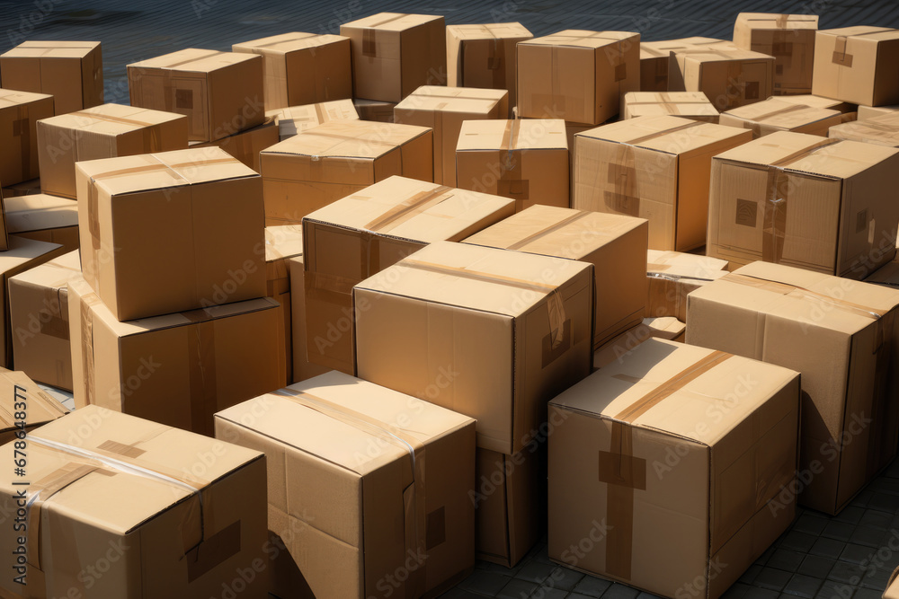 Fototapeta premium Neatly Arranged Recycled Cardboard Boxes Symbolize Zero Waste