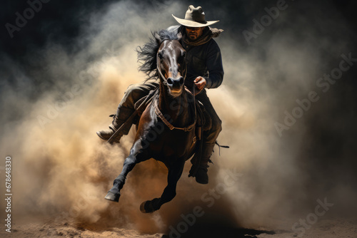 Cowboy Riding Horse With Hat photo