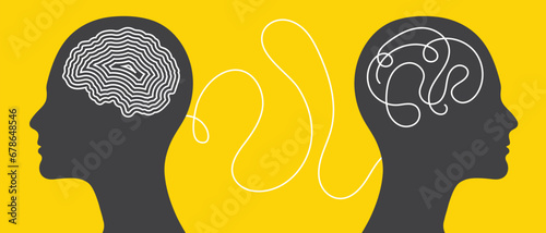 clean mind vs dark mind Psychology Dual personality concept. 2 Head silhouette. Mental health