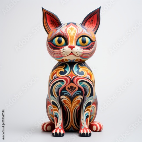 Wooden cat, colorful, AI generated