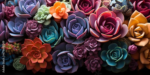 Background with colorful succulent collection, AI generated